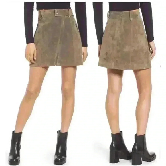 BLANKNYC Olive/ Brown Mini Suede Skirt - Picture 1 of 6